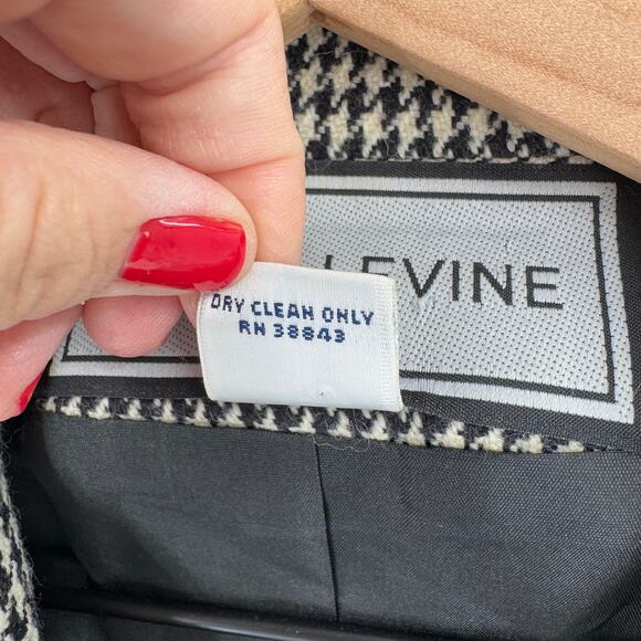 Vintage Larry Levine Houndstooth Wool Blazer Black White Check Jacket Size 12 - Picture 4 of 6